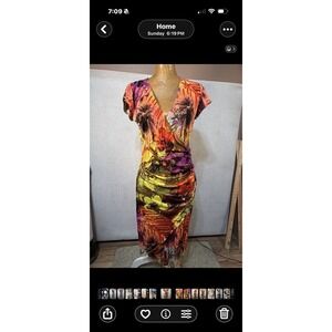 Joseph Ribkoff Women's Tropical Print Short Sleeve Faux Wrap Dress Size 12